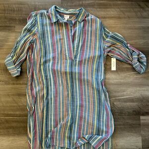 Keep in Touch Striped Multicolor Button-Up Shirt Dress